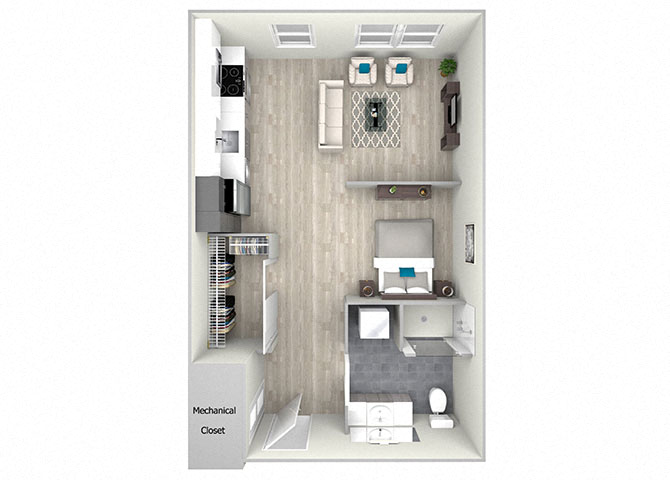 Floor plan for studio, 1 bath, 502 sqft
